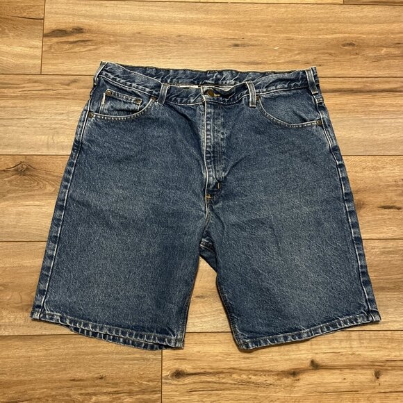 Men's Carhartt Denim Jean Shorts SZ 40x10 Blue B26 DST Dad Jorts 5 Pocket - Picture 1 of 7